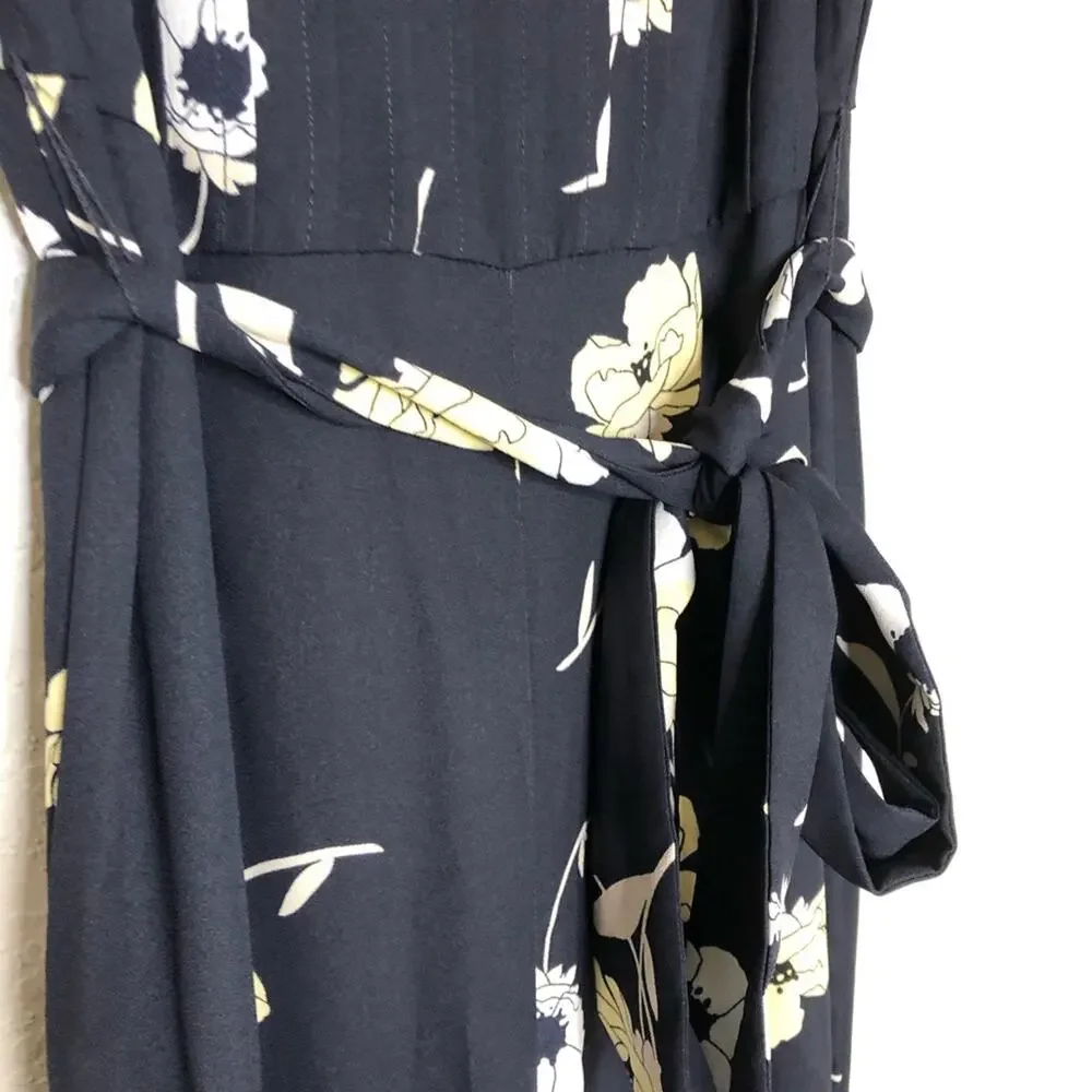 Ann Taylor navy blue yellow white floral jumpsuit size 2